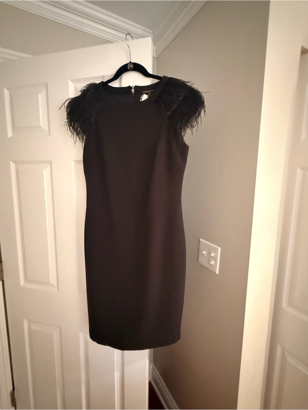 Alberto Makali Black Feather-Trim Sheath Dress